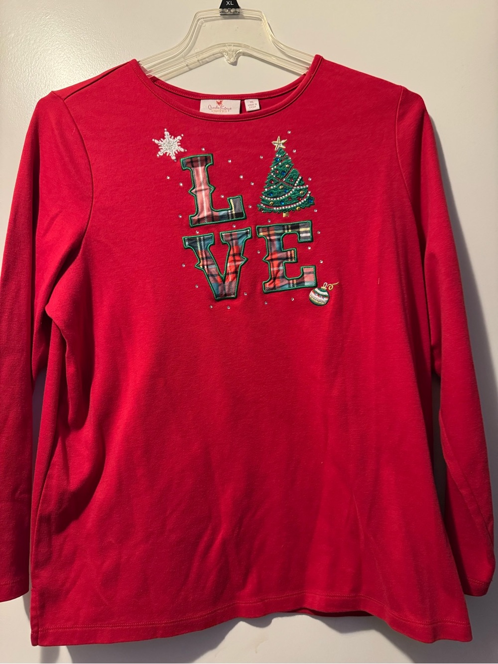 Quacker Factory Red Plaid 'LOVE' Long-Sleeve Tee with Tree Accent